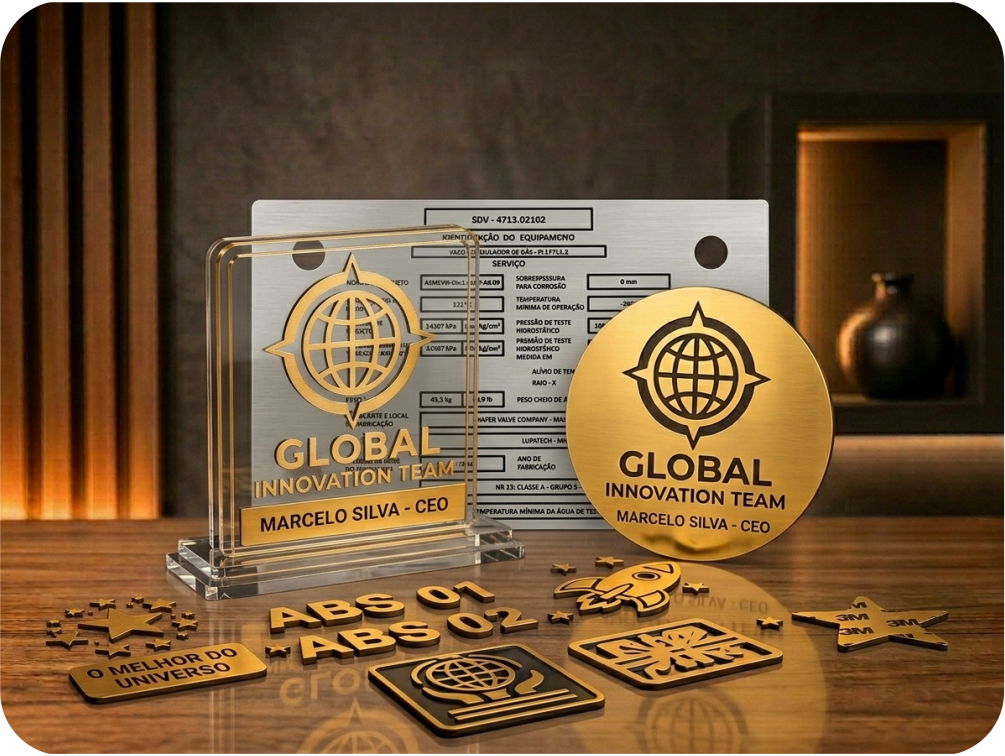 Placa e sticker em ABS escovado para identificação de eletrônicos, CPUs de computador e troféus
