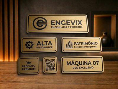 Placa de identificação em ABS dourado