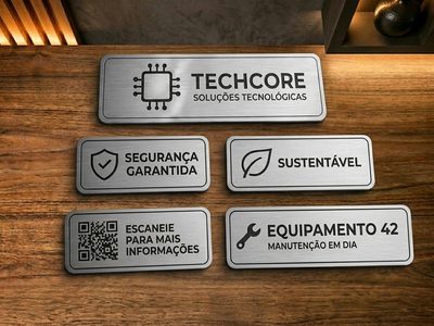 Placa de identificação em ABS escovado prata