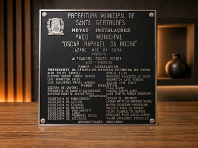 Placa de inauguração em alumínio fundido