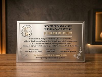 Placa de inauguração jubileu de ouro Diocese de Santo André