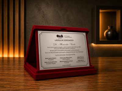 Placa de homenagem OAB, estojo de veludo vermelho