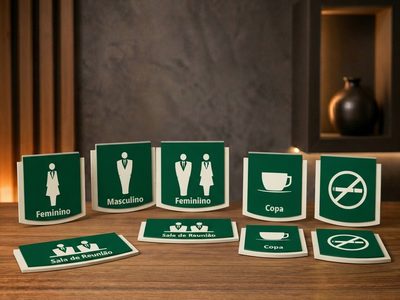Sinalização de café, banheiro, proibido fumar e unissex