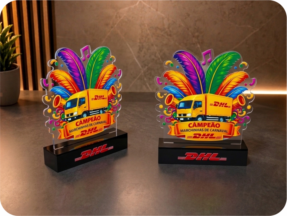 Troféu de Acrílico Personalizado Colorido com Impressão UV